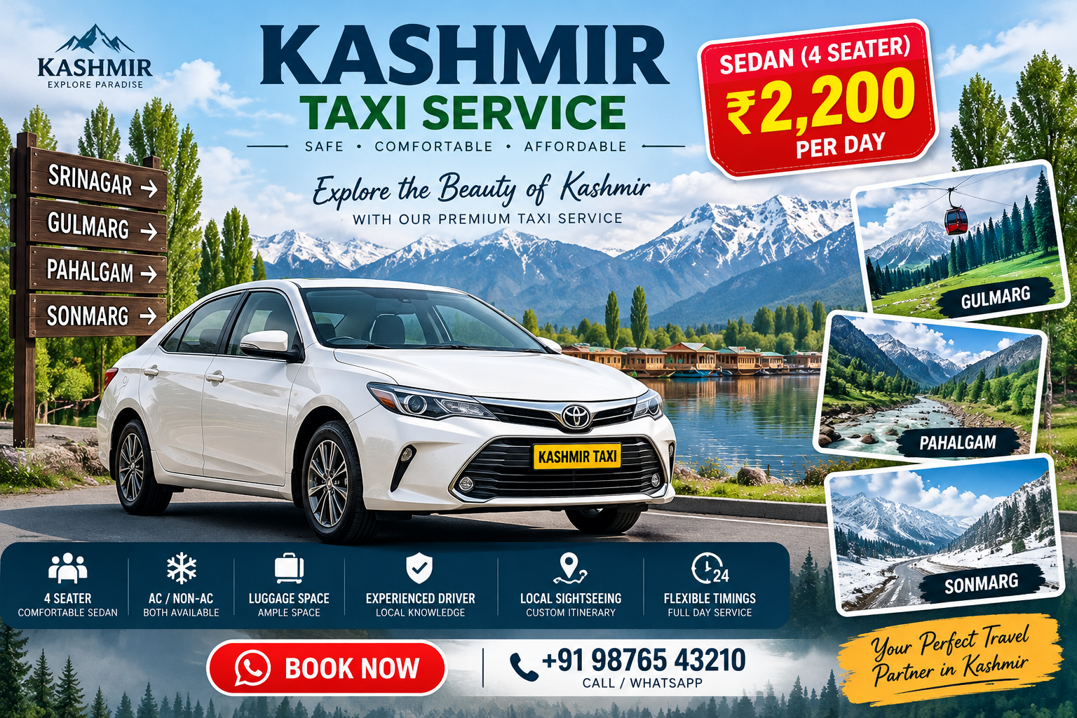 Masrat Taxi Service in Srinagar, Gulmarg sightseeing,